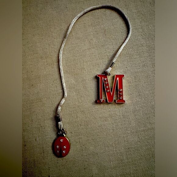 Ladybug with M bookmark w crystals and silver silk cord NWOT - Picture 1 of 7